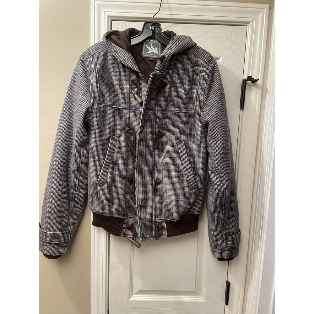 Vintage Spiewak Nunatak Duffle Coat brown Tweed Toggle Buttons Hooded Small